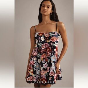 Anthropologie Sleeveless 3D Floral Babydoll Mini Dress